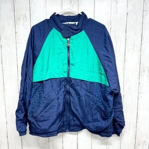 Vintage Le Coq Sportif Jacket Unisex Size Medium Green Navy Zip Up Bomber Casual